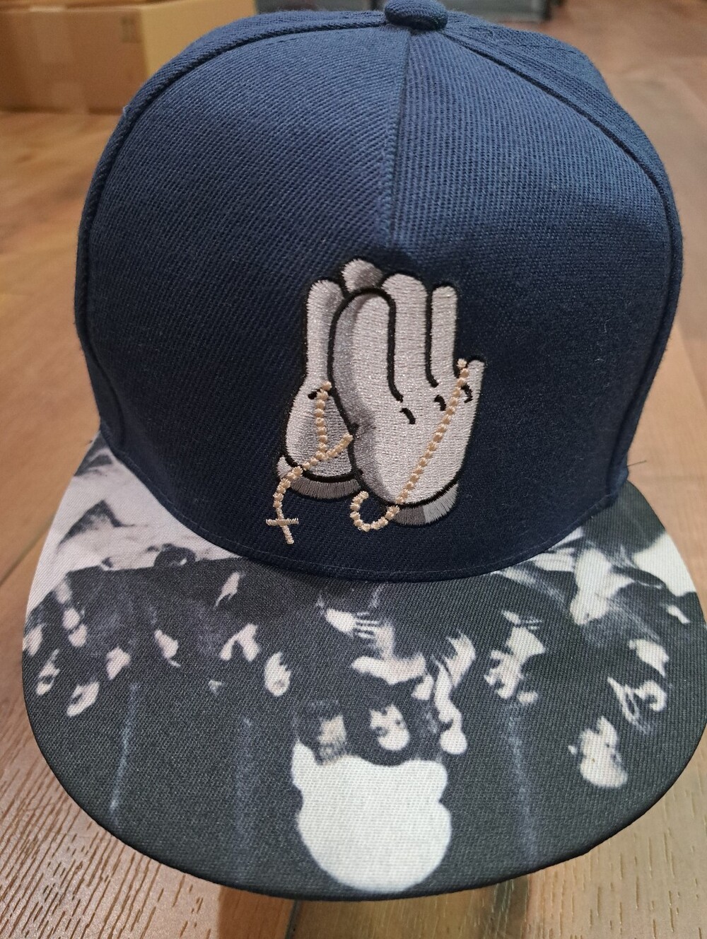 Cayler & Sons Snapback Hat Blue Praying Hands Rosary Graphic Flat Brim Cap